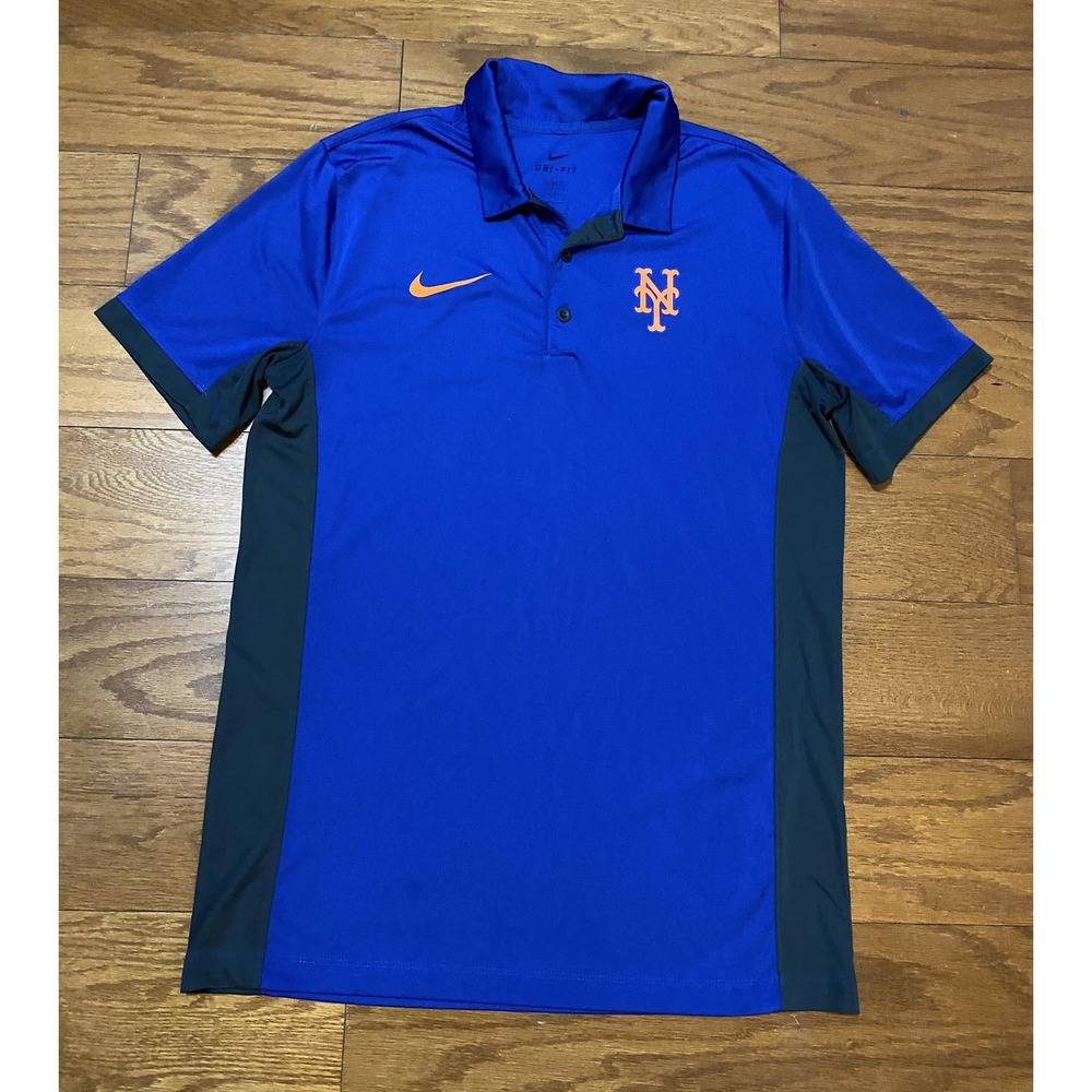 Nike Dri-Fit New York Mets Golf Polo Shirt Men's Medium Blue Orange Logo MLB